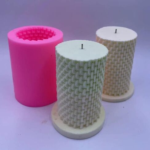 Leather Grain Pillar Candle Mold Scented Wax Molds Handcrafted Silicone Candle Mould Decorated Resin Gypsum Clay Craft Silicone Mold in Saudi Arabia