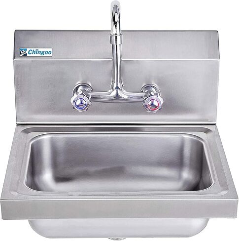 Stainless Steel Sink with Faucet,Commercial Wall Mount Hand Basin for Washing for Restaurant, Kitchen and Home, 17 x 15 Inches in Saudi Arabia