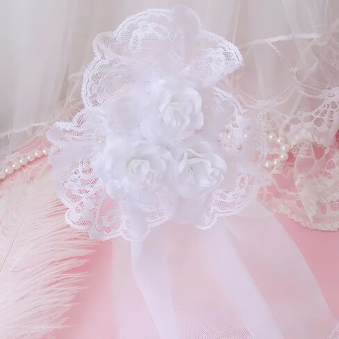 Lolita Veil White Rose Pill Hair Clips Lace Edge Handmade Gothic Gorgeous Cosplay Hair Accessories for Tea Party Prom Princess Hairpin in Saudi Arabia