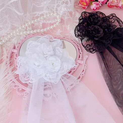 Lolita Veil White Rose Pill Hair Clips Lace Edge Handmade Gothic Gorgeous Cosplay Hair Accessories for Tea Party Prom Princess Hairpin in Saudi Arabia