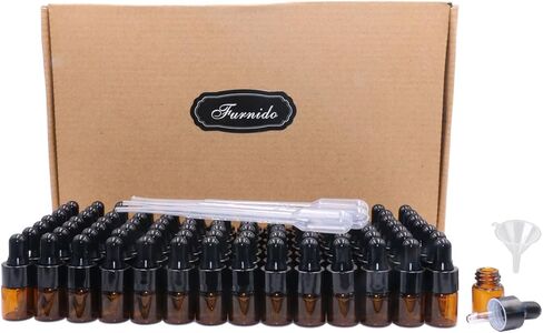 عبوة مكونة من 100,2 مل (5/8 درام) زجاجة قطارة زجاجية كهرمانية، عينة فارغة قارورة زجاجية للعين قطارة عطرية سائلة للعلاج العطري مع ماصة زجاجية وأغطية ألومنيوم سوداء in Kuwait