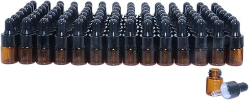 عبوة مكونة من 100,2 مل (5/8 درام) زجاجة قطارة زجاجية كهرمانية، عينة فارغة قارورة زجاجية للعين قطارة عطرية سائلة للعلاج العطري مع ماصة زجاجية وأغطية ألومنيوم سوداء in Kuwait