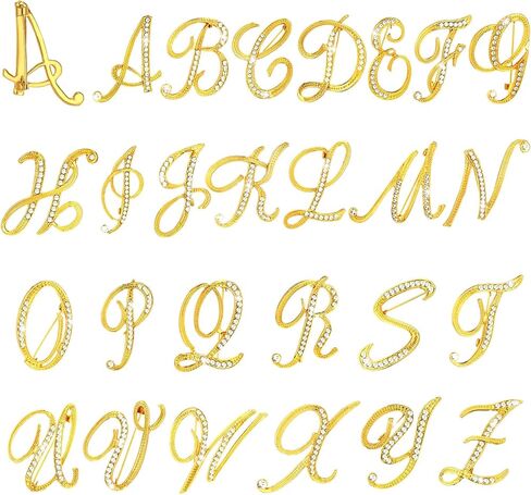 Hotop 26 Pcs Rhinestone Brooch Initial Pins for Suit Collar Women Men Plated Letter Alphabet Lapel Pin a to Z Alphabet Monogram Collar Pin in Saudi Arabia