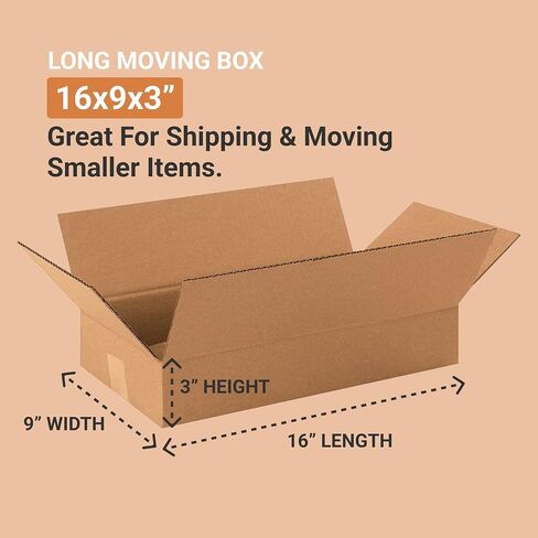 AVIDITI 16 x 9 x 3 Corrugated Cardboard Boxes, Long 16"L x 9"W x 3"H, Pack of 25 | Shipping, Packaging, Moving, Storage Box for Home or Business, Strong Wholesale Bulk Boxes in Saudi Arabia