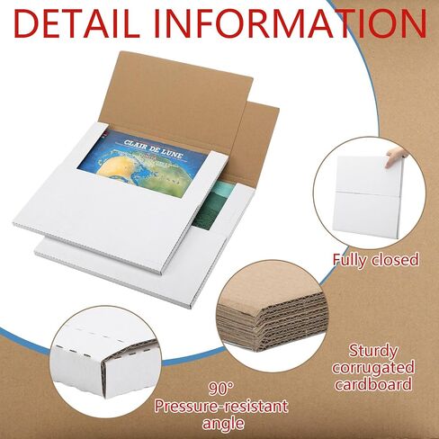 100 حزمة من رسائل تسجيل الفينيل مقاس 12.5 × 12.5 × 1 بوصة، صناديق شحن بيضاء من الفينيل، صندوق بريد من الورق المقوى Lp، صناديق بريد ألبومات بارتفاع قابل للتعديل مع ملصقات هشة لحزمة الأعمال الصغيرة in Saudi Arabia