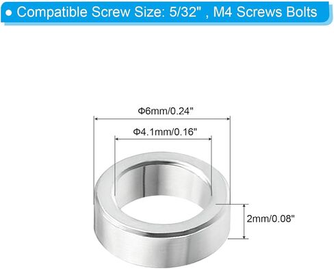 PATIKIL M4 Aluminum Spacers, 5 Pcs Metal Spacer Aluminum 4.1mm ID x 6mm OD x 2mm L Aluminum Spacer Screw Standoff Round for 5/32inch or M4 Screw Bolts in Kuwait