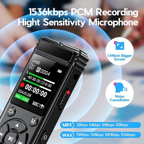 136GB Digital Voice Recorder One Click, Voice Recorder with Playback HD Recording Easy Control, Large Screen 7000 Hours Sound Audio Recorder Recording Tape for Lectures Meeting MP3 Player in Saudi Arabia