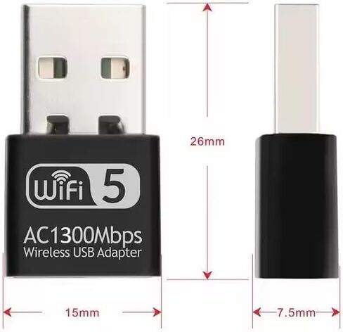 محول USB WiFi عام 1300 ميجابت في الثانية لأجهزة الكمبيوتر المكتبية والكمبيوتر المحمول AC1300Mbps ثنائي النطاق 2.4/5 جيجا هرتز محول USB لاسلكي متوافق مع Windows 11/10/8.1/8/7/XP Mac OS Linux in Kuwait