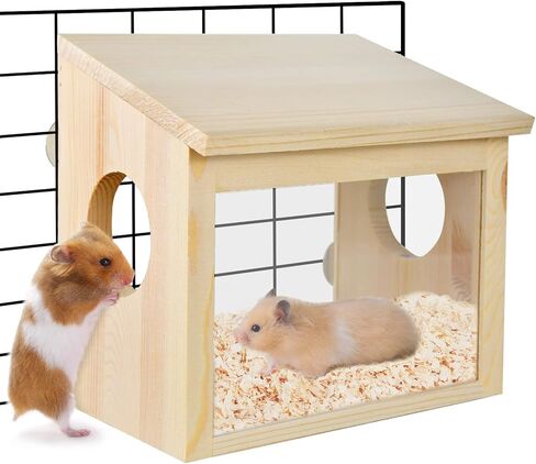 Vehomy Hamster Wood House Hideout with Acrylic Plate for Clear Observation Hamster Sand Bath Container Hamster Digging Box for Mice Gerbils Mouse in Saudi Arabia