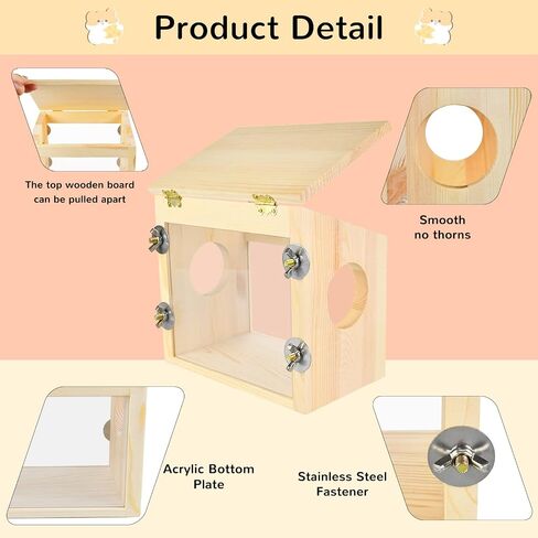 Vehomy Hamster Wood House Hideout with Acrylic Plate for Clear Observation Hamster Sand Bath Container Hamster Digging Box for Mice Gerbils Mouse in Saudi Arabia