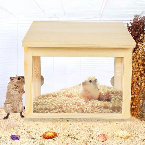 Vehomy Hamster Wood House Hideout with Acrylic Plate for Clear Observation Hamster Sand Bath Container Hamster Digging Box for Mice Gerbils Mouse in Saudi Arabia