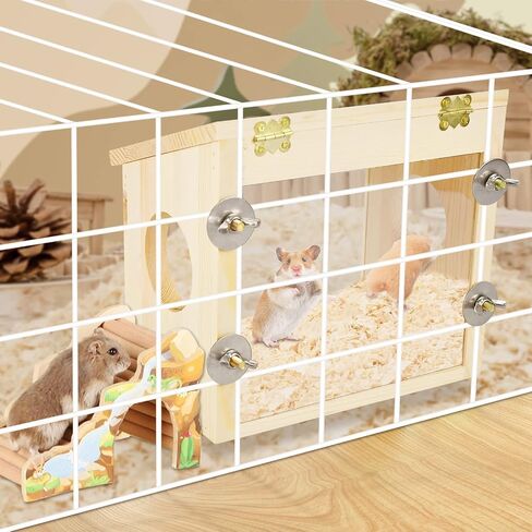 Vehomy Hamster Wood House Hideout with Acrylic Plate for Clear Observation Hamster Sand Bath Container Hamster Digging Box for Mice Gerbils Mouse in Saudi Arabia