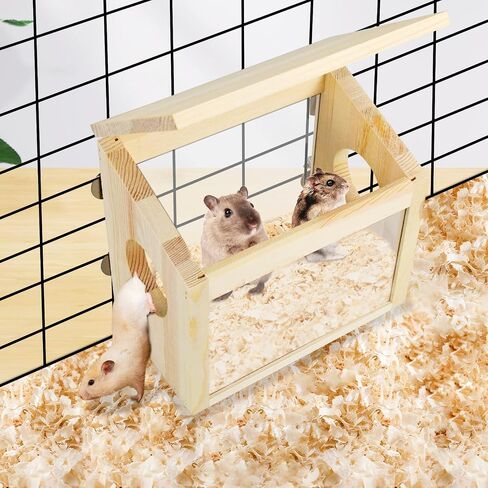 Vehomy Hamster Wood House Hideout with Acrylic Plate for Clear Observation Hamster Sand Bath Container Hamster Digging Box for Mice Gerbils Mouse in Saudi Arabia