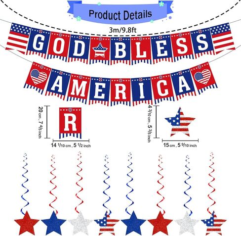 Memorial Day Decorations, Patriotic Party Decorations for The Home, Red White and Blue Paper Fans Decorations for 4th of July Party Decor Star and Streamer Hanging Swirls in Saudi Arabia