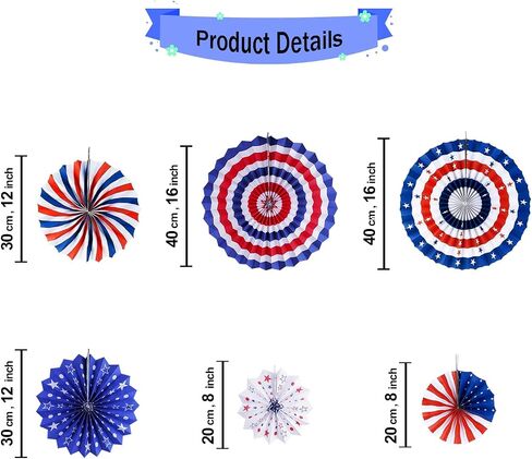 Memorial Day Decorations, Patriotic Party Decorations for The Home, Red White and Blue Paper Fans Decorations for 4th of July Party Decor Star and Streamer Hanging Swirls in Saudi Arabia