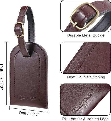 بطاقة الأمتعة Vigorport، 3 عبوات من بطاقات الأمتعة المصنوعة من جلد البولي يوريثان الفاخر، 4 عبوات من ملصقات حقائب الحقائب (بني) in Kuwait