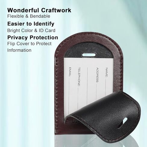 بطاقة الأمتعة Vigorport، 3 عبوات من بطاقات الأمتعة المصنوعة من جلد البولي يوريثان الفاخر، 4 عبوات من ملصقات حقائب الحقائب (بني) in Kuwait