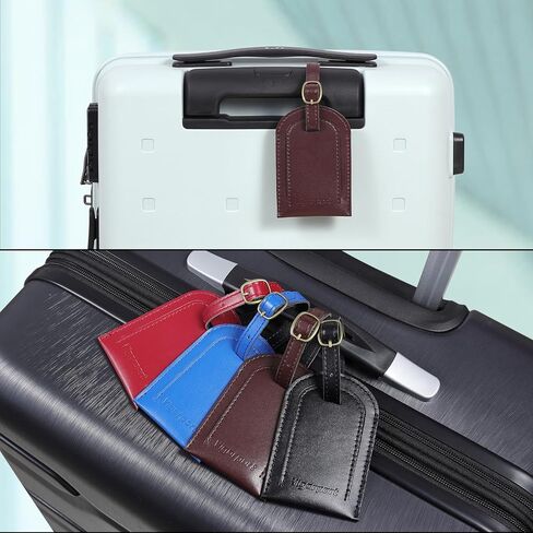 بطاقة الأمتعة Vigorport، 3 عبوات من بطاقات الأمتعة المصنوعة من جلد البولي يوريثان الفاخر، 4 عبوات من ملصقات حقائب الحقائب (بني) in Kuwait