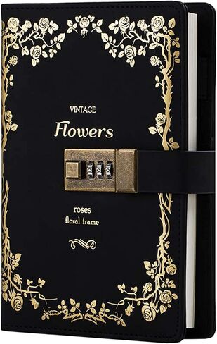 CAGIE Diary with Lock for Women Lockable Secrets Journal, Hot Foil Stamping Embossed Design Cover Black Diary, 224 Pages Thick Refillable Journal with Lock for Adults Kids in Saudi Arabia