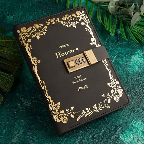 CAGIE Diary with Lock for Women Lockable Secrets Journal, Hot Foil Stamping Embossed Design Cover Black Diary, 224 Pages Thick Refillable Journal with Lock for Adults Kids in Saudi Arabia