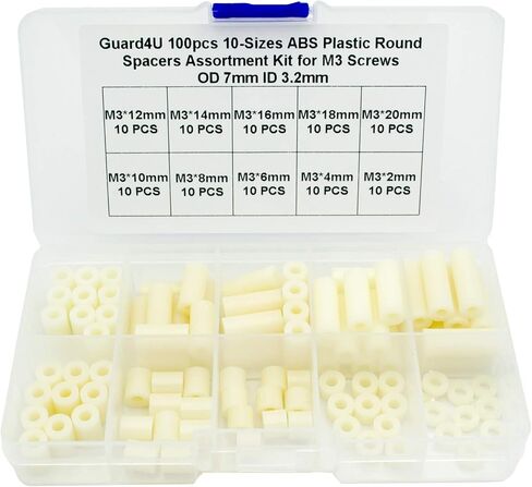 100pcs 10-Sizes ABS Plastic Round Spacers Assortment Kit for M3 Screws OD 7mm ID 3.2mm,Length 2mm 4mm 6mm 8mm 10mm 12mm 14mm 16mm 18mm 20mm in Saudi Arabia