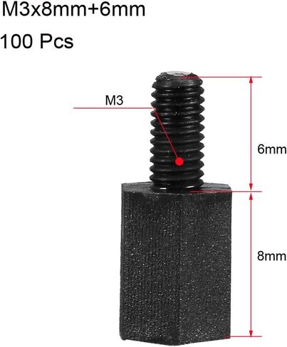 uxcell M3x6mm+6mm Male-Female Hex Nylon PCB Motherboard Spacer Standoff for FPV Drone Quadcopter, Computer & Circuit Board Black 100pcs in Saudi Arabia