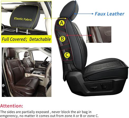 LUCKYMAN CLUB D01-ZGJ Ram Seat Covers, Fit for 2011-2024 Ram 1500 2500 3500 1500 Classic Crew Quad Regular Cab(Front Pair - Large Front, Black 2 pcs) in Saudi Arabia