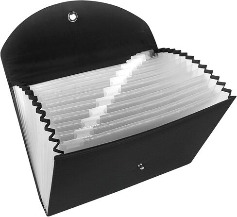 توسيع مجلدات الملفات من جلد البولي يوريثان، حقيبة منظم ملفات الأعمال، مجلدات الجيب المحمولة، 13 جيبًا، حجم حرف A4، تخزين محفظة المستندات (أسود) in Kuwait