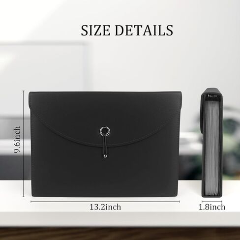 توسيع مجلدات الملفات من جلد البولي يوريثان، حقيبة منظم ملفات الأعمال، مجلدات الجيب المحمولة، 13 جيبًا، حجم حرف A4، تخزين محفظة المستندات (أسود) in Kuwait