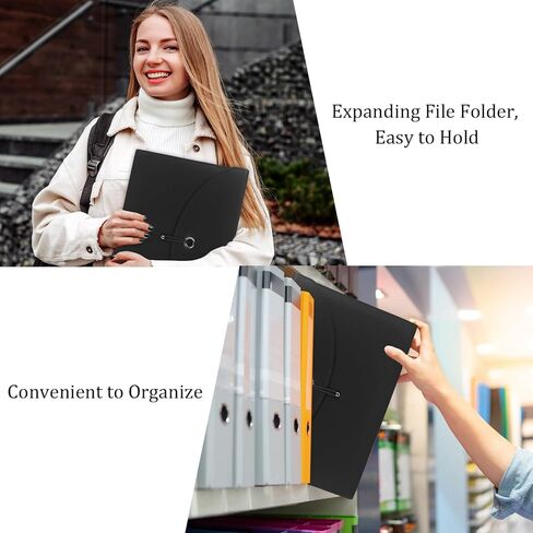 توسيع مجلدات الملفات من جلد البولي يوريثان، حقيبة منظم ملفات الأعمال، مجلدات الجيب المحمولة، 13 جيبًا، حجم حرف A4، تخزين محفظة المستندات (أسود) in Kuwait