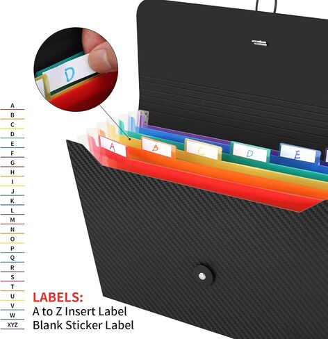 Uquelic 2 Pack 7 Pockets Expanding File & Cover Folder with Labels, Rainbow Twill A4 File Organizer, Plastic Portable Desktop Supplies Accordion Document Holder in Saudi Arabia