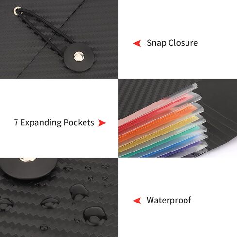 Uquelic 2 Pack 7 Pockets Expanding File & Cover Folder with Labels, Rainbow Twill A4 File Organizer, Plastic Portable Desktop Supplies Accordion Document Holder in Saudi Arabia