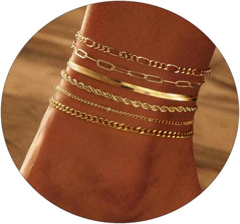 Kyerlyn Layered Anklets for Women, 14K Gold Plated Ankle Bracelets Silver Anklet Set Waterproof CZ Heart Butterfly Anklet Cuba Link Anklets Stack Women Summer Beach Dainty Jewelry Gift Girls in Saudi Arabia