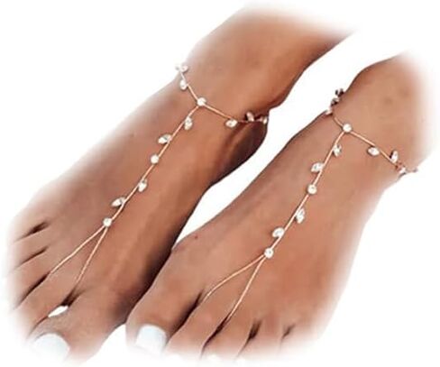1Pair Summer Rhinestone Barefoot Sandals Foot Chain Jewelry Rhinestone Anklet Bracelet Crystal Toe Ring Anklets Bridal Rhinestone Foot Chain Jewelry for Women in Saudi Arabia