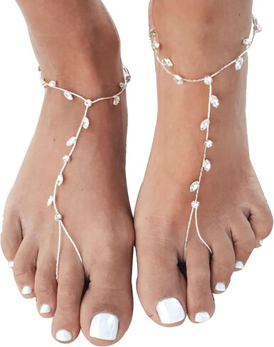 1Pair Summer Rhinestone Barefoot Sandals Foot Chain Jewelry Rhinestone Anklet Bracelet Crystal Toe Ring Anklets Bridal Rhinestone Foot Chain Jewelry for Women in Saudi Arabia