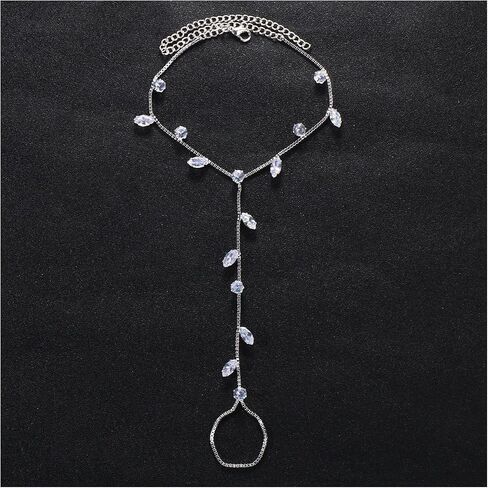 1Pair Summer Rhinestone Barefoot Sandals Foot Chain Jewelry Rhinestone Anklet Bracelet Crystal Toe Ring Anklets Bridal Rhinestone Foot Chain Jewelry for Women in Saudi Arabia