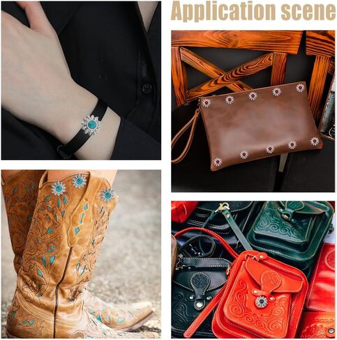 WADORN 24 مجموعة من مسامير تزيين عباد الشمس، 4 ألوان 13 مم عتيقة من Conchos Nailhead ترصيع تقليد فيروزي دائري الشكل مصبوب برغي زر خلفي DIY إكسسوارات حرفية جلدية in Kuwait