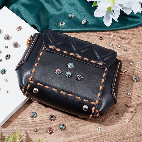 WADORN 24 مجموعة من مسامير تزيين عباد الشمس، 4 ألوان 13 مم عتيقة من Conchos Nailhead ترصيع تقليد فيروزي دائري الشكل مصبوب برغي زر خلفي DIY إكسسوارات حرفية جلدية in Kuwait