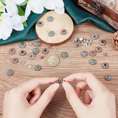 WADORN 24 مجموعة من مسامير تزيين عباد الشمس، 4 ألوان 13 مم عتيقة من Conchos Nailhead ترصيع تقليد فيروزي دائري الشكل مصبوب برغي زر خلفي DIY إكسسوارات حرفية جلدية in Kuwait