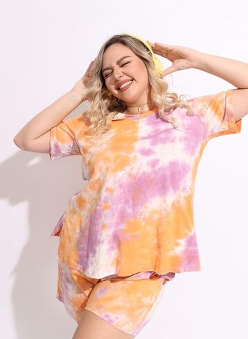 CARCOS Womens Plus Size 2 Piece Outfits Tie Dye Shorts Sets Summer Lounge Set Track Suits Vacation Outfits with Pocket XL-5XL in Saudi Arabia