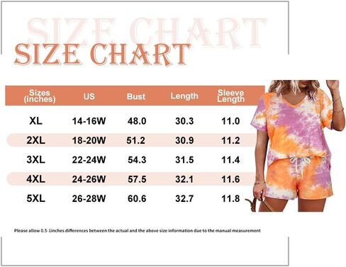 CARCOS Womens Plus Size 2 Piece Outfits Tie Dye Shorts Sets Summer Lounge Set Track Suits Vacation Outfits with Pocket XL-5XL in Saudi Arabia