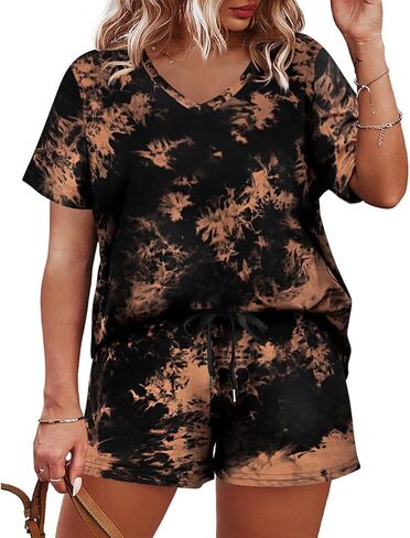 CARCOS Womens Plus Size 2 Piece Outfits Tie Dye Shorts Sets Summer Lounge Set Track Suits Vacation Outfits with Pocket XL-5XL in Saudi Arabia
