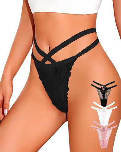 K-CHEONY Lace Thong for Women Sexy Ladies Underwear Bow Tie Panties Cotton Thongs 3 Pack in Saudi Arabia