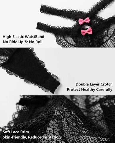 K-CHEONY Lace Thong for Women Sexy Ladies Underwear Bow Tie Panties Cotton Thongs 3 Pack in Saudi Arabia