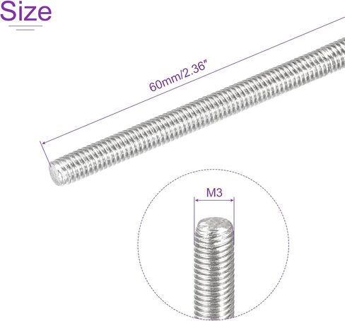 DMiotech 20 Pack M3 x 60mm Fully Threaded Rod 304 Stainless Steel Right Hand Threads Rod Bar Studs Clamps and U-Bolts in Saudi Arabia
