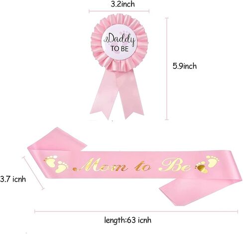 Baby Shower Mom To Be Sash And Tinplate Badge Daddy To Be Combo Kit,Baby Gender Reveal Party Gifts (Light Pink) in Saudi Arabia