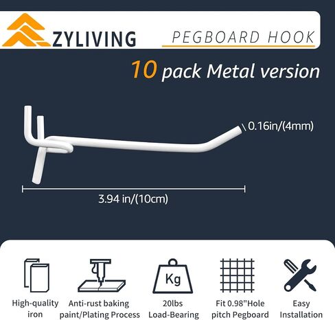 Pegboard Hooks, Hooks for Pegboards with 0.98 inch Hole Spacing, 3.9 inch longth Pegboard Hooks for Hanging Tools (10 Pack, White) in Saudi Arabia
