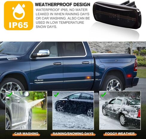 Gempro LED مصابيح علامة جانبية للحاجز المزدوج لـ 2010-2018 دودج رام 2500 3500 مصابيح علامة السرير ذات العجلات الخلفية المزدوجة باللون الأحمر الكهرمان، لين مدخن 4 قطع (لين مدخن) in Saudi Arabia
