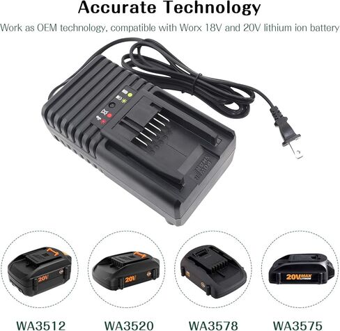 شاحن بطارية ليثيوم أيون WA3868 20 فولت بديل لـ Worx متوافق مع بطارية Worx 18V/20V WA3868 WA3520 WA3525 WA3512 WA3512.1 WA3522 WA3544 WA3742 WA3575 WA3578 شاحن بطارية ليثيوم أيون in Kuwait