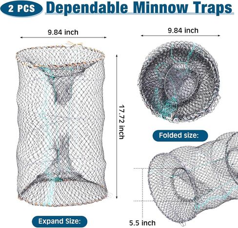 6 Pcs Fishing Net Trap Portable Folded, Crab Trap Minnow Trap, Fishing Landing Net with Telescoping Pole Handle, Casting Net Bait Trap with Heavy Duty Sinker and Storage Bucket in Saudi Arabia